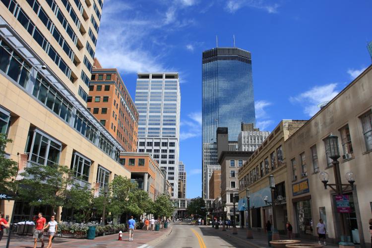 Downtown Minneapolis, Minn., draws young professionals.