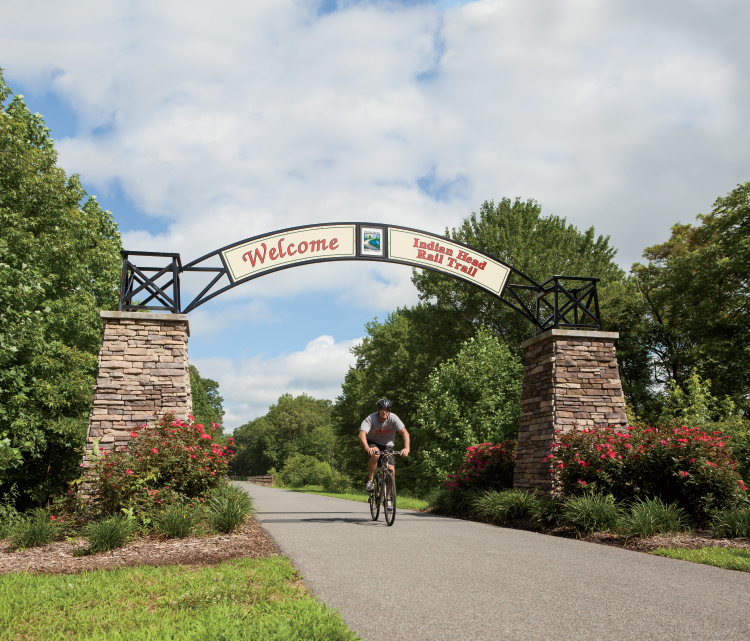 Bikers, joggers, and even a few deer populate the Indian Head Rail Trail that stretches from Indian Head, Maryland, all the way to White Plains.