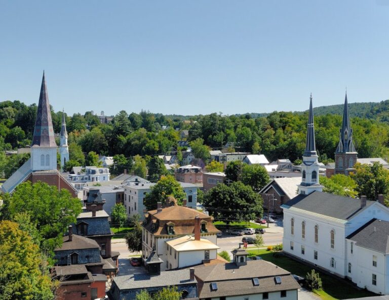 Montpelier's skyline is reminiscent of the quintessential Vermont town featuring many church steeples.