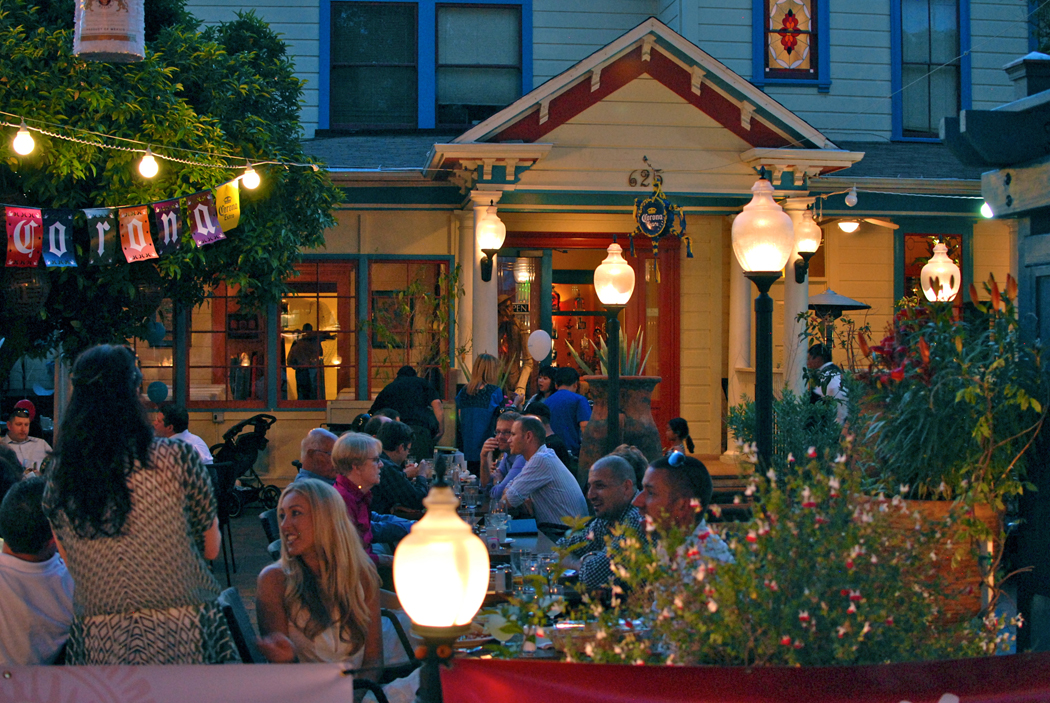 Patrons enjoy outdoor dining at Blue Agave in Pleasanton, California.