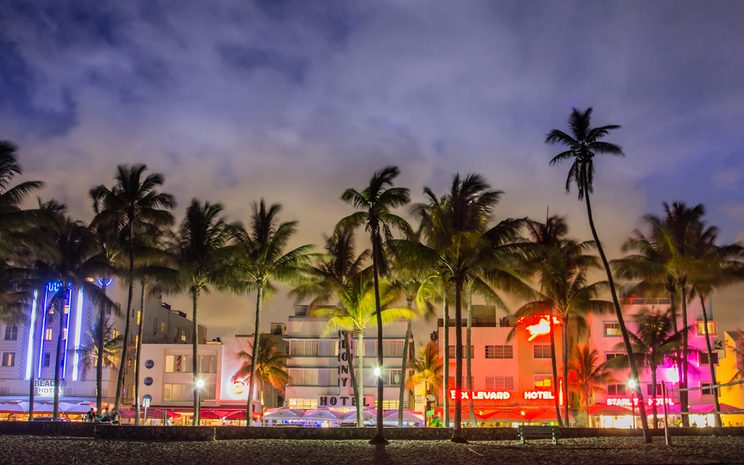 A popular nightlife spot, Ocean Drive, in South Beach in Miami Beach, Florida.