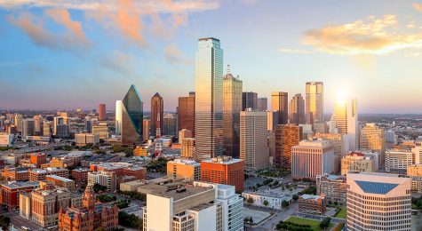 Aerial shot of downtown Dallas, TX. Dallas is a thriving metro with many remote work opportunities.