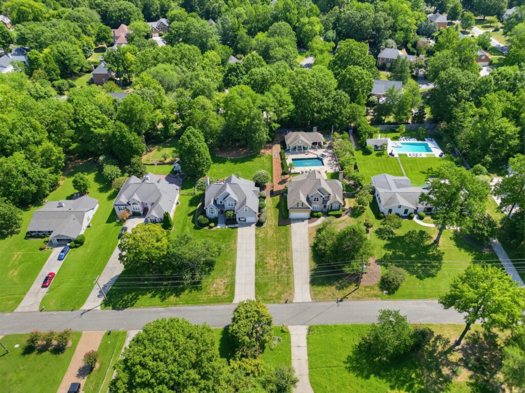 Aerial view of homes in Lake Providence, Weddington, NC
