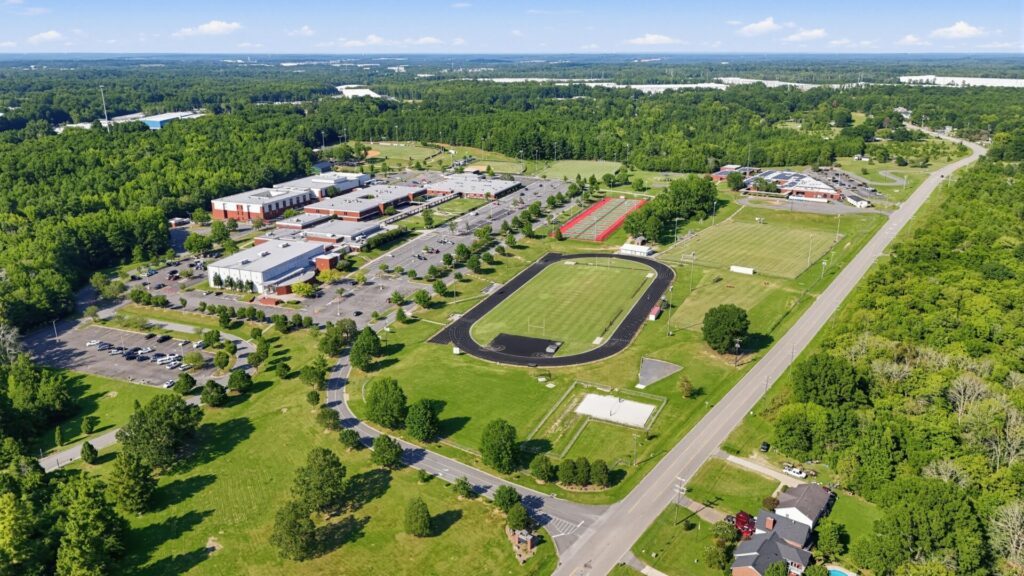 Aerial view of the beautiful campus of Rock Hill High School