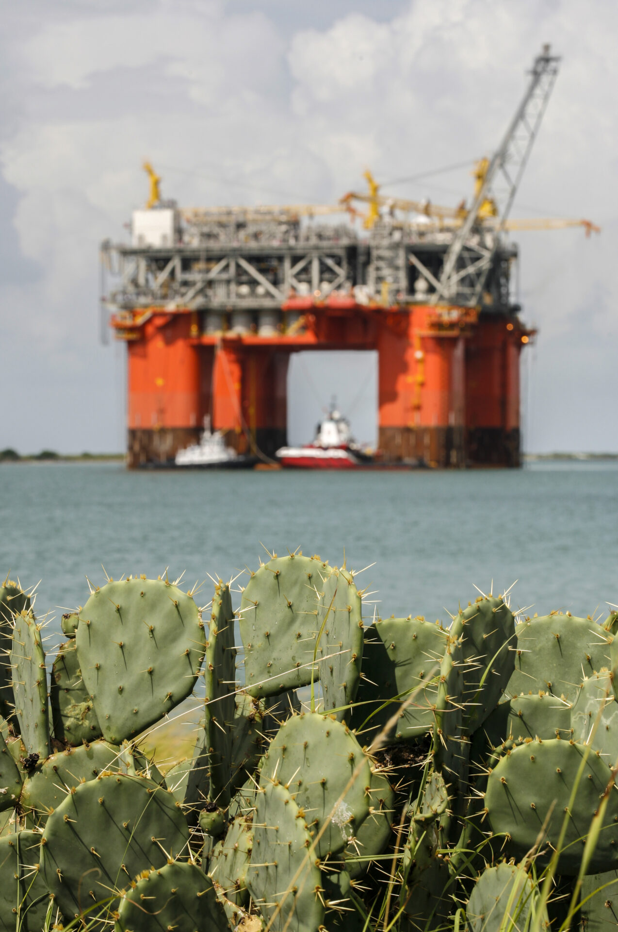 Offshore platform on way to location from shipyard in United States, Texas, Ingleside