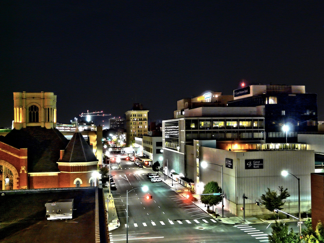 Downtown Lincoln at night.