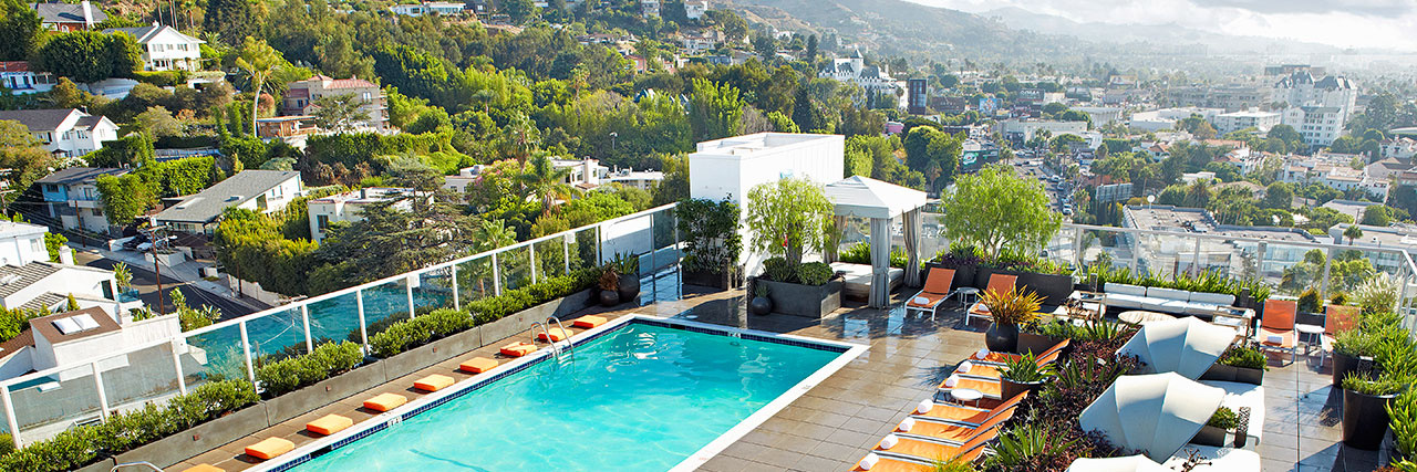 A stunning pool overlooks the city of West Hollywood.