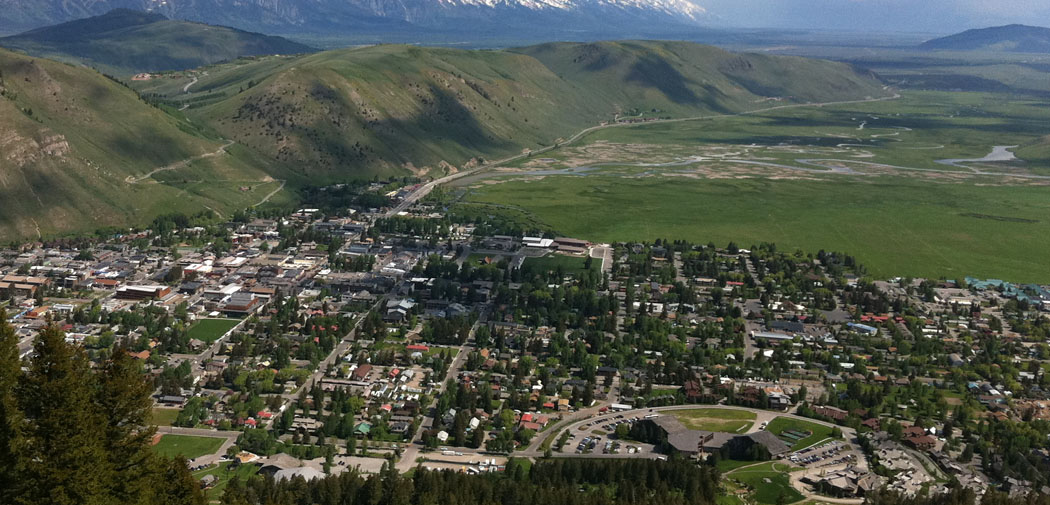 An overhead view of the town of Jackson, Wyoming.