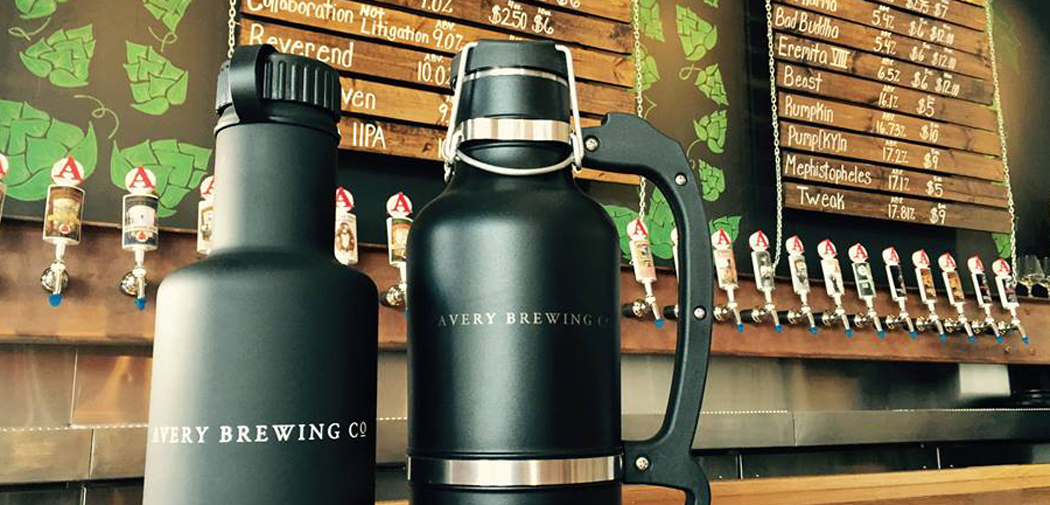 Growlers ready to be filled at Avery Brewing in Boulder, CO