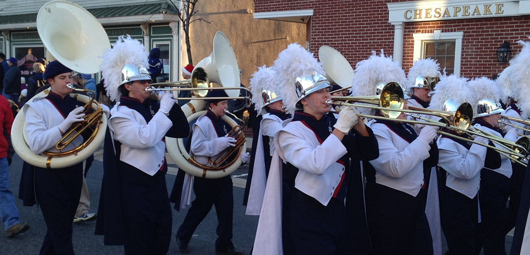 Bands perform at the annual Christmas Parade in Bel Air, Maryland.