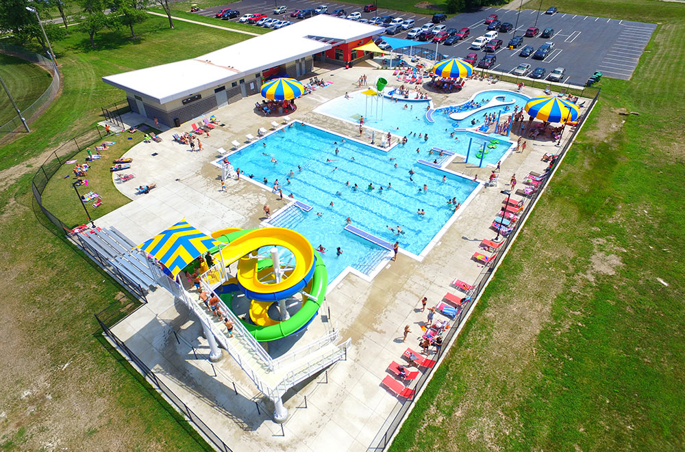 Aerial waterpark shot in Jay County, IN