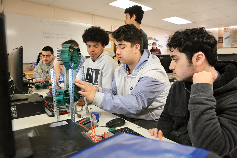 A group of students work on a STEM project at Doherty Memorial High School (Worcester Public Schools)