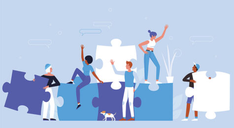 Illustration of people each holding a puzzle piece