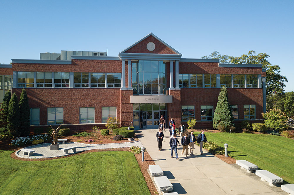 Exterior shot of Saint John's High School in Worcester MA