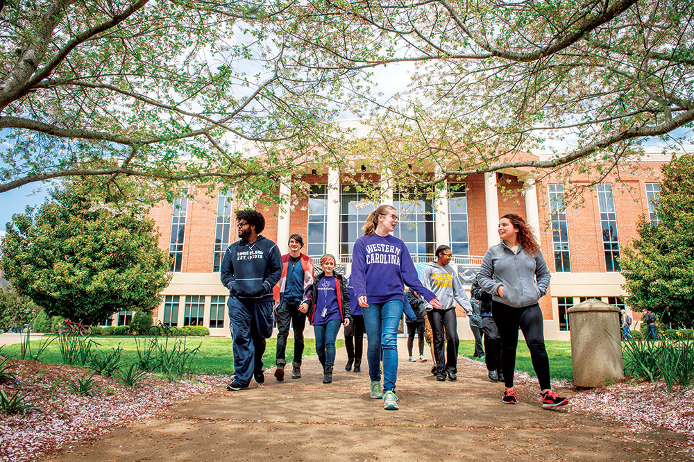 Students walking around Western Carolina University - Asheville campus