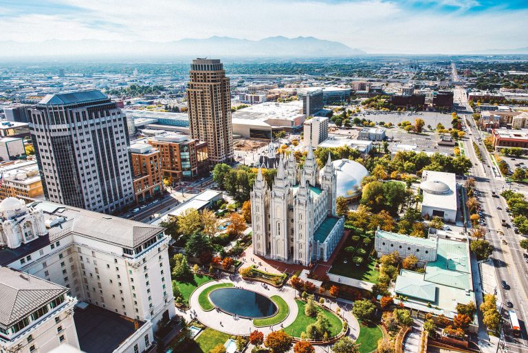 Salt Lake City, UT aerial shot of downtown
