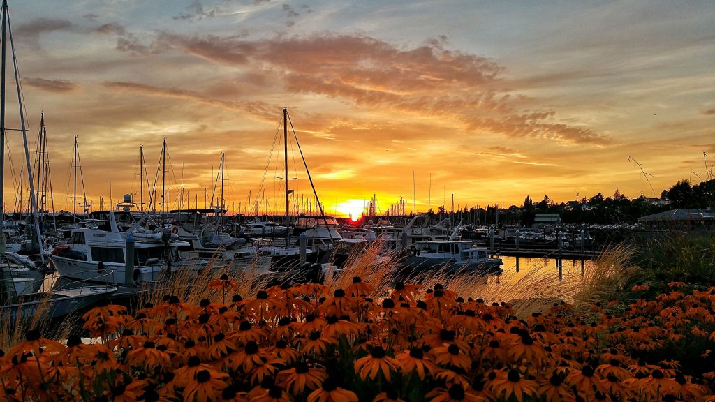 Bellingham, WA sunset over the Marina
