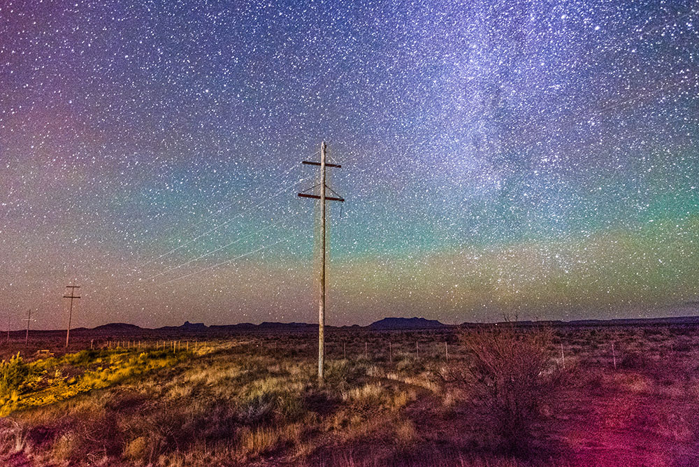 Long exposure photograph taken from Marfa, Texas Observatory on the edge of Highway 90.