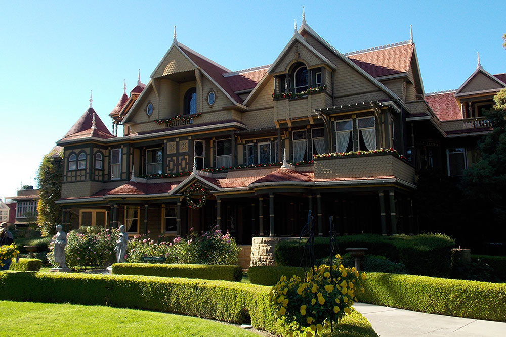 The historic Victorian mansion known as the Winchester Mystery House and its gardens.