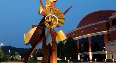 A sculpture by artist Albert Paley outside the Clay Center in West Virginia.