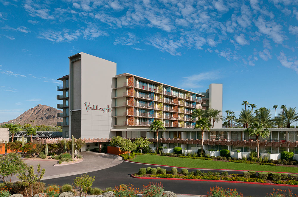 Exterior shot of the Hotel Valley Ho in Scottsdale, AZ.