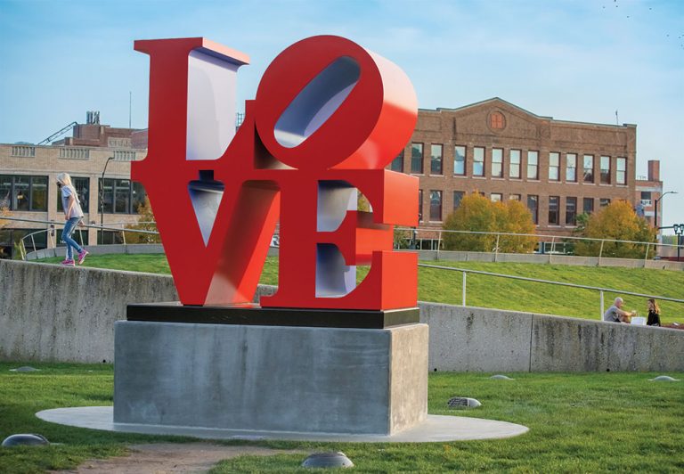 “LOVE” sculpture in the John and Mary Pappajohn Sculpture Park in Des Moines, IA.