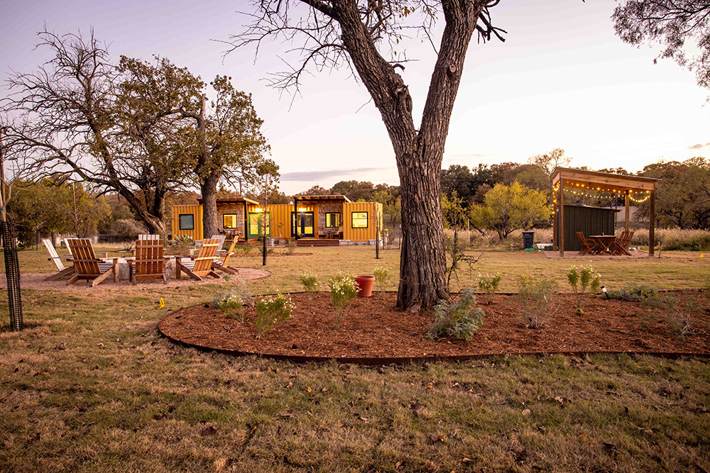 Plaza View of Happy Boho and Grooy at Odanta Escape in Fredericksburg, TX