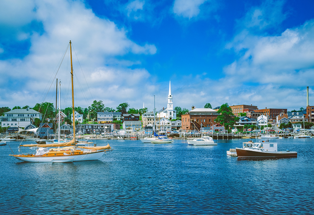Camden, ME is along the New England coast and recreational yachts are often harbored here.