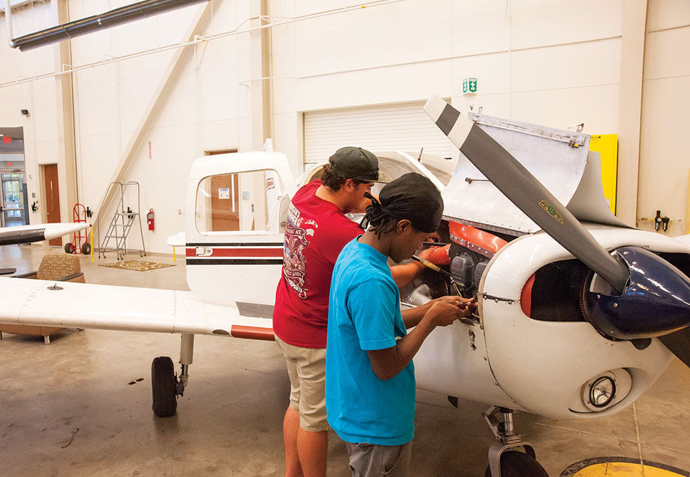 Students learn aircraft maintenance in North Carolina.
