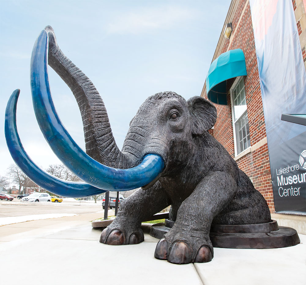 Moxie the mastodon, located in front of the Lakeshore Museum Center
