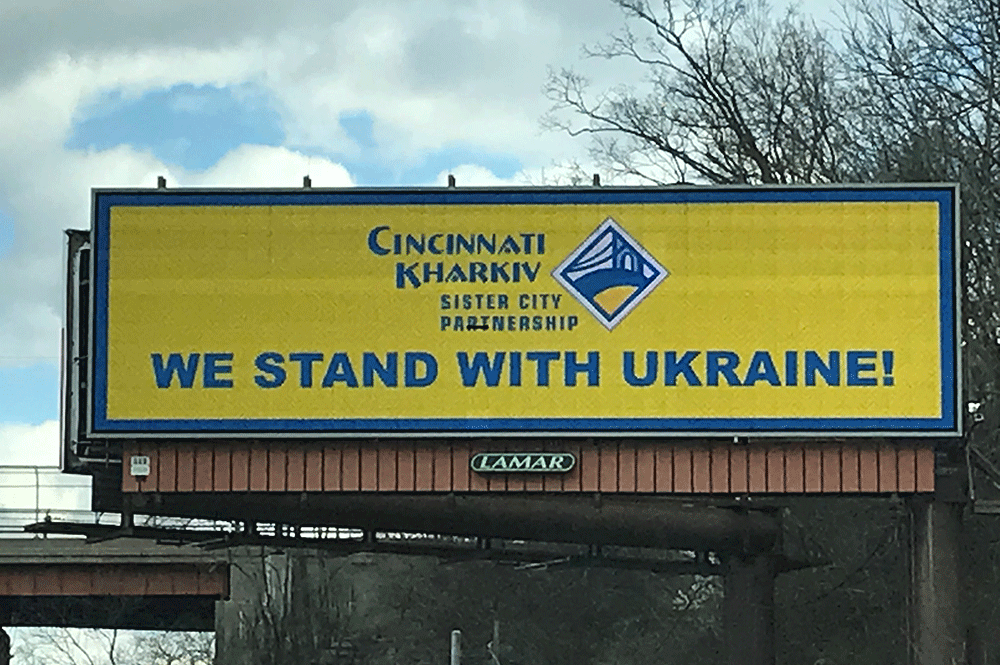 I75 Billboard showing support for Cincinnati’s sister city Kharkiv, Ukraine