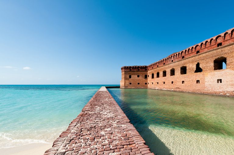 Fort Jefferson at Dry Tortugas National Park, a hidden beach, near Key West, Florida and is one of the best beaches to visit this summer.