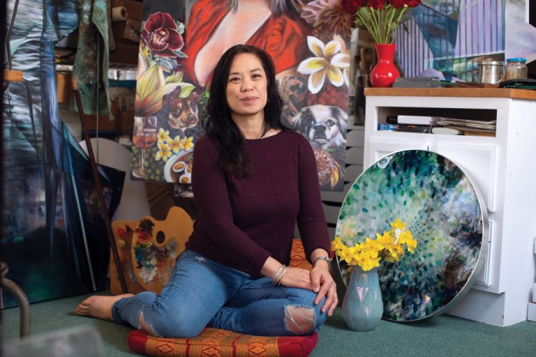 Artist Sisavanh Phouthavong-Houghton at her home studio in Murfreesboro