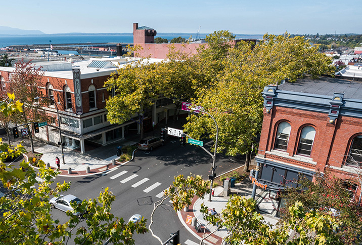 Aerial view of downtown Bellingham, Washington.