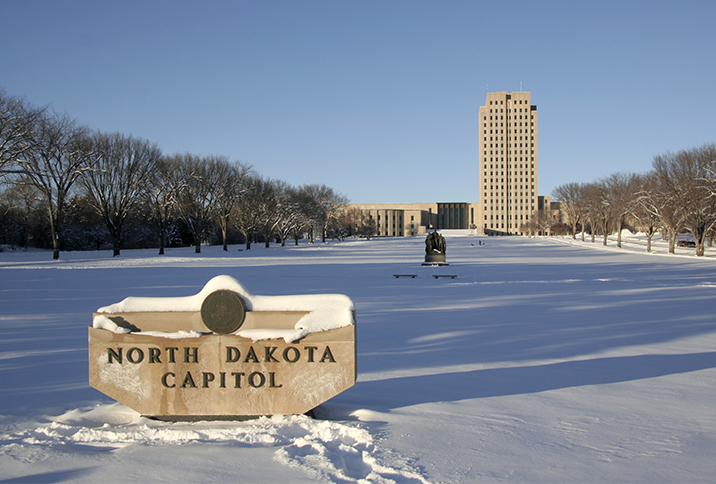 North Dakota Capital covered in snow.