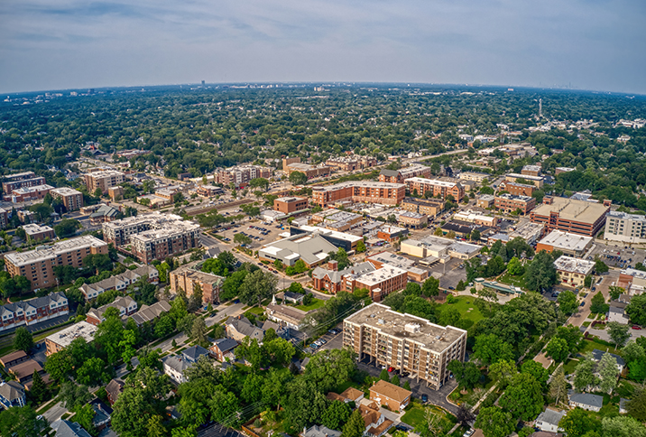Aerial view of Downers Grove IL