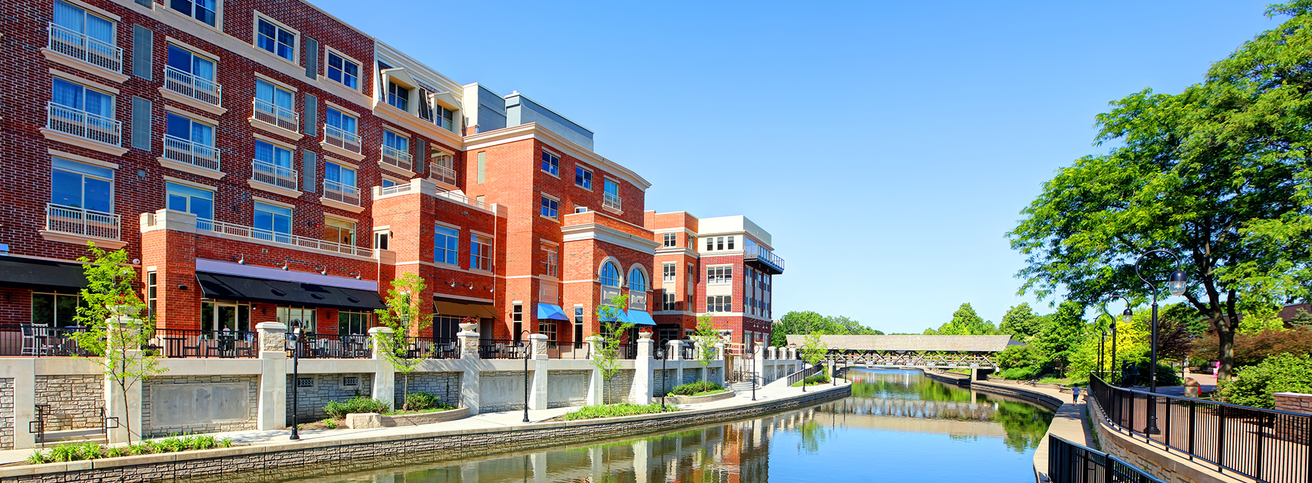 Downtown and waterfront in Naperville IL
