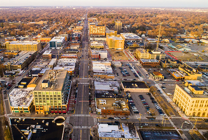 Aerial view of downtown Royal Oak, MI