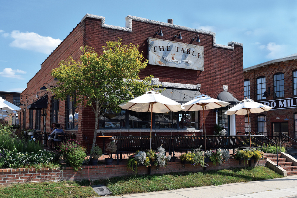 Exterior of The Table restaurant on a sunny day in Asheboro, NC.