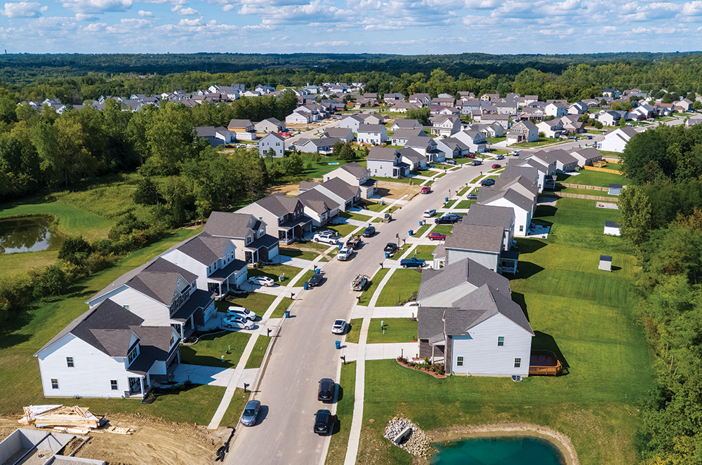 Aerial shot of Lexington Place, a neighborhood in Huber Heights, OH, which is a suburb of Dayton was the largest-growing city in the region according to the 2020 census, increasing in population by 14% over the previous decade.