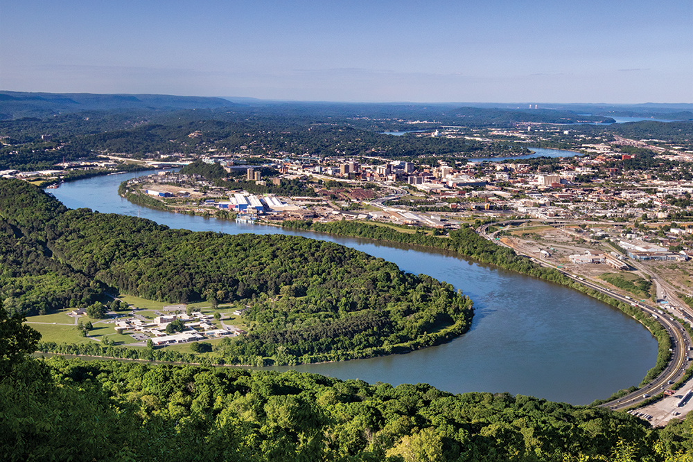 Visitors get an aerial view of downtown Chattanooga from Signal Point in Signal Mountain, Tennessee. ©Journal Communications/Jeff Adkins
