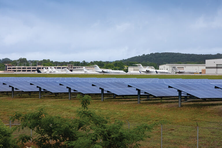 Solar panels next to the runways at Chattanooga Airport in Chattanooga, Tennessee. ©Journal Communications/Jeff Adkins