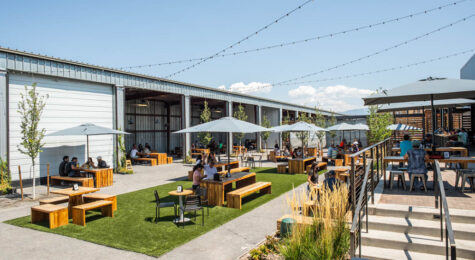 Outdoor space at the Saw Mill Market, a repurposed building and meeting space in Albuquerque, New Mexico.