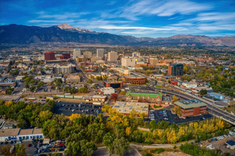 Aerial View of Colorado Springs with Autumn Colors