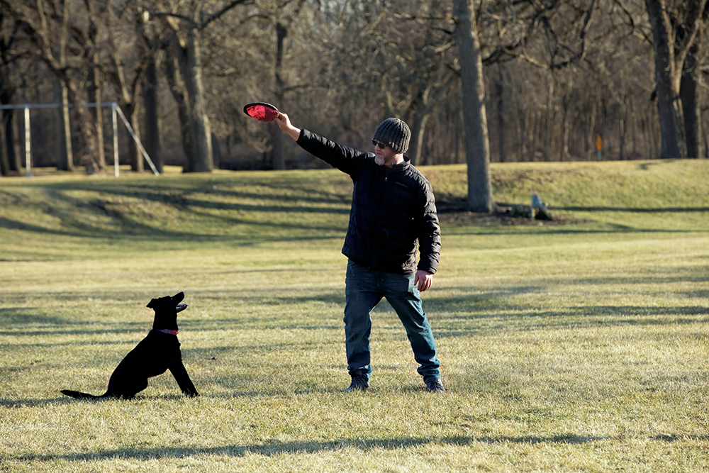 Josh Bent plays with his dogs at Palmer Park in Janesville, part of the Greater Madison Region.
