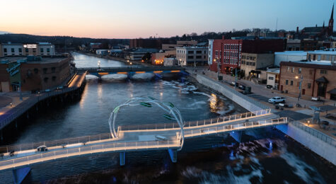 The pedestrian bridge over the Rock River in downtown Janesville, part of the Greater Madison Region.