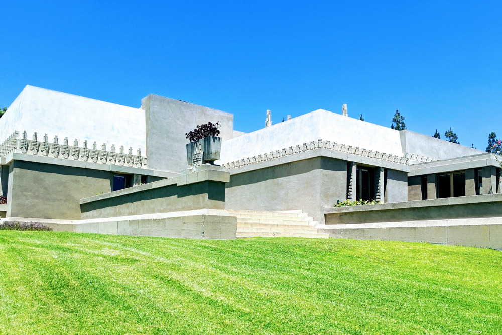 Frank Lloyd Wright's Hollyhock House, a UNESCO World Heritage Site, in the Barnsdall Art Park in California.