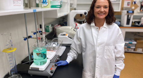 Margaret Lumley, Co-Founder of ChloBis Water at her lab bench at Forward BIOLabs, which is a biotech company located in the Greater Madison Region.