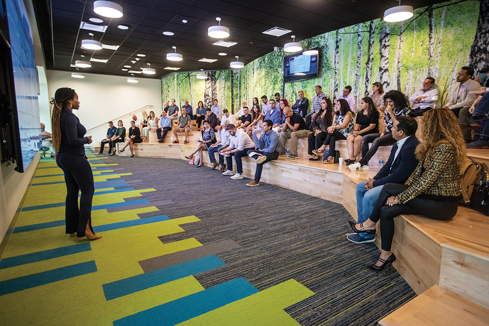 Entrepreneurs pitch their ideas to an audience during the Incubate Pitch Night at The Alan B. Levan | NSU Broward Center of Innovation in Fort Lauderdale, Florida.