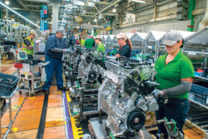 TMMWV team members assemble 4-cylinder engines at the Toyota Motors plant in the Advantage Valley region of West Virginia.